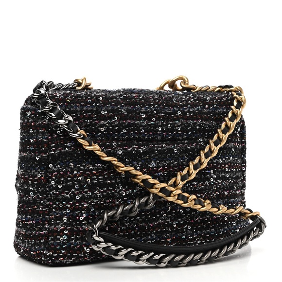 CHANEL 
Tweed Sequin Quilted Large Chanel 19 Flap Black Multicolor. Dust bag - Picture 3 of 6